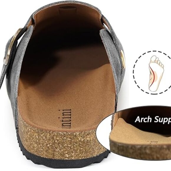 Leather Mules Unisex Cork Footbed Sandals with Arch Support (42) - Picture 2 of 9